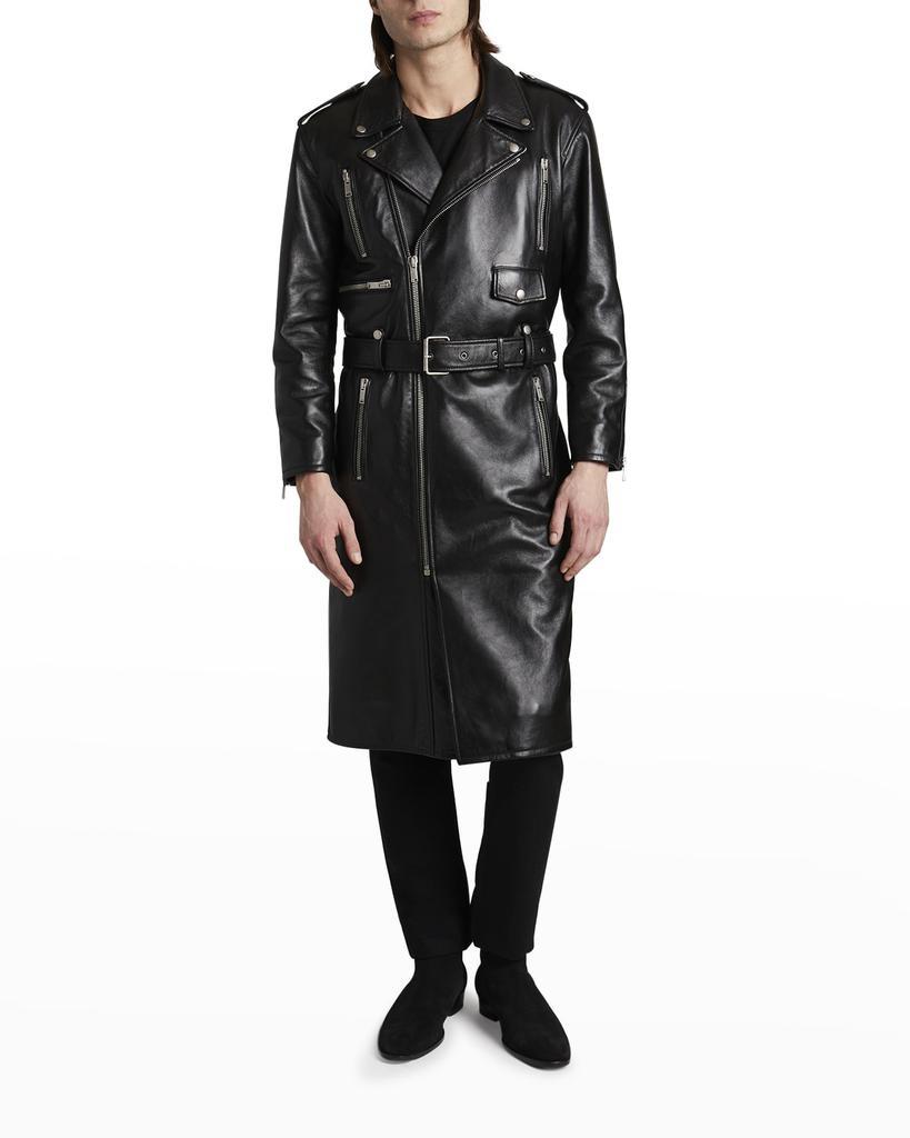 商品Yves Saint Laurent|Men's Leather Moto Trench Coat,价格¥54871,第1张图片