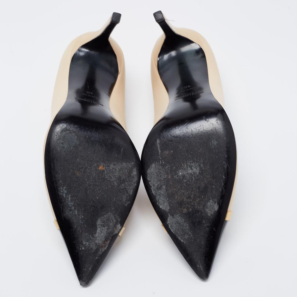 Saint Laurent Beige/Black Leather Pointed Toe Pumps Size 40商品第6张图片规格展示