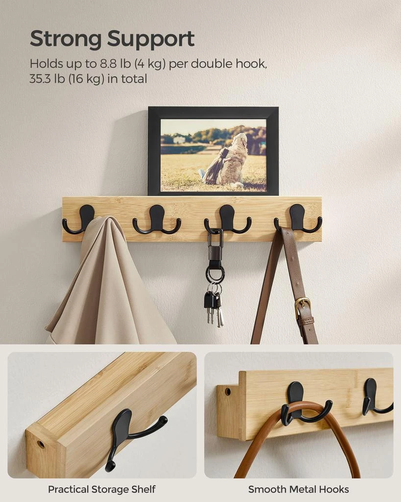 商品BreeBe|Set of 2 Coat Racks Wall Mount with 8 Double Metal Hooks,价格¥489,第3张图片详细描述
