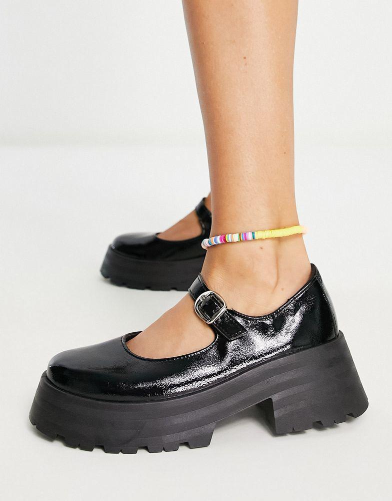 商品ASOS|ASOS DESIGN Maxine chunky mary jane flat shoes in black,价格¥258,第5张图片详细描述