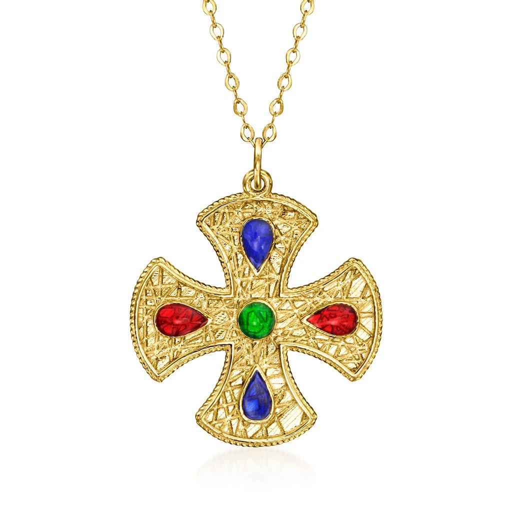 商品Ross-Simons|Italian Multicolored Enamel Cross Pendant Necklace in 14kt Yellow Gold,价格¥2255,第1张图片