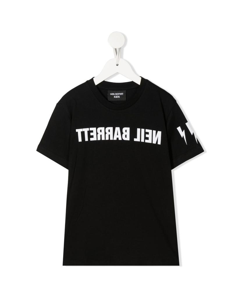 Kids Black T-shirt With White Mirror Logo Print商品第1张图片规格展示