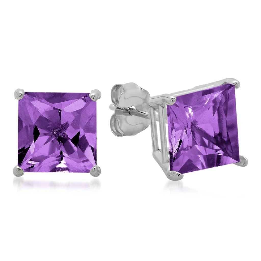 商品MAXCOLOR|10K White Gold 7MM Princess Cut Stud Earrings,价格¥798,第1张图片