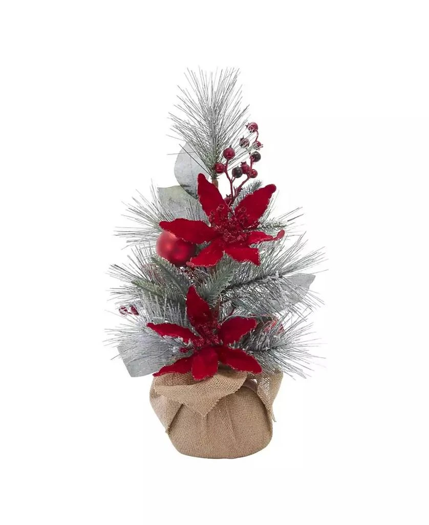 商品Kurt Adler|18" Flocked Tree with Berries and Poinsettia in Burlap Base,价格¥741,第1张图片