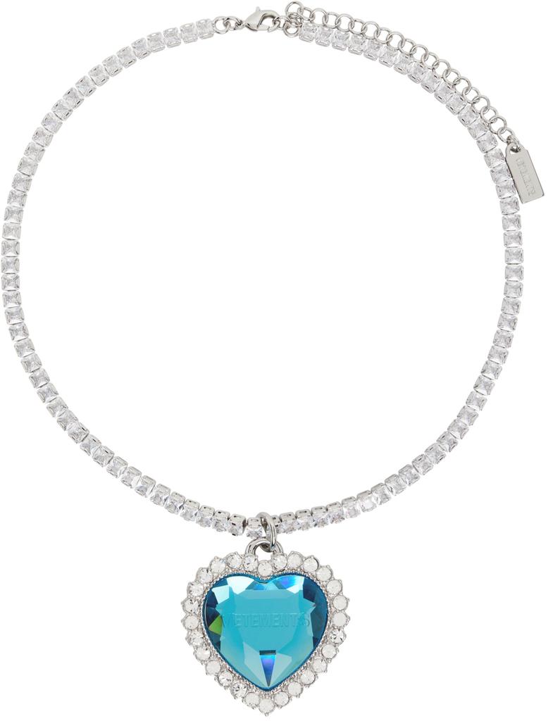 Silver & Blue Crystal Heart Necklace商品第1张图片规格展示