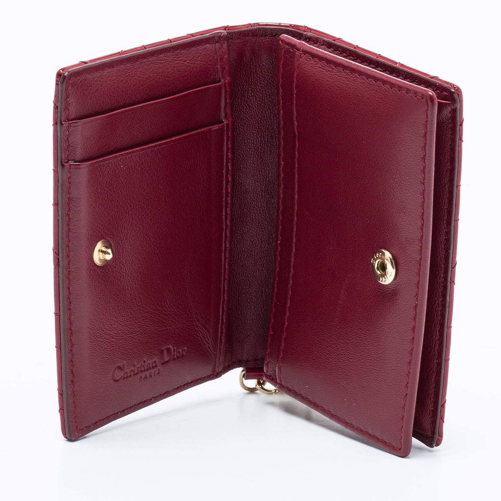 Dior Maroon Cannage Patent Leather Lady Dior Card Holder商品第2张图片规格展示