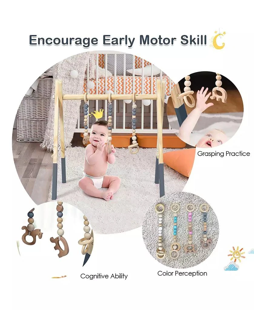 商品Costway|Baby Foldable Wooden Gym with 3 Wooden Teething Toys,价格¥245,第5张图片详细描述