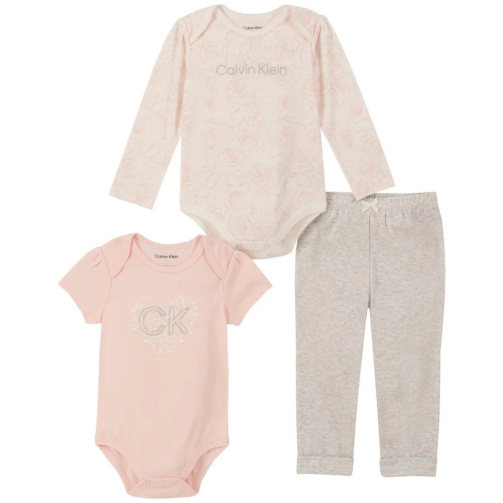 商品Calvin Klein|Baby Girls Printed Bodysuits and Joggers, 3 Piece Set,价格¥145,第1张图片