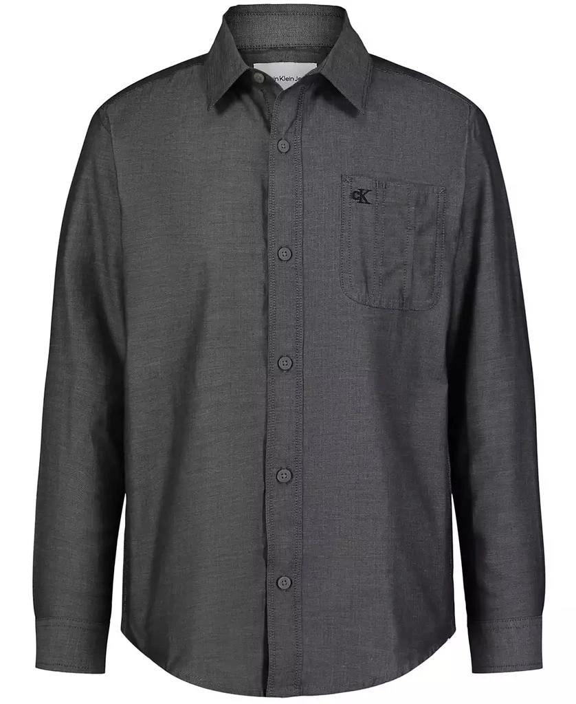 商品Calvin Klein|Big Boys Solid Herringbone Long Sleeve Shirt,价格¥133,第1张图片