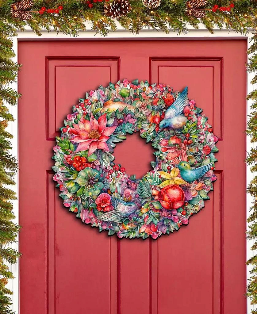 商品Designocracy|Holiday Wooden Door Decor Wall Decor Summer Blooms Wreath G. DeBrekht,价格¥989,第2张图片详细描述