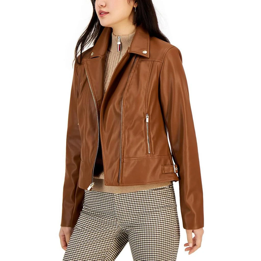 商品Tommy Hilfiger|Tommy Hilfiger Womens Faux Leather Cold Weather Motorcycle Jacket,价格¥206,第1张图片