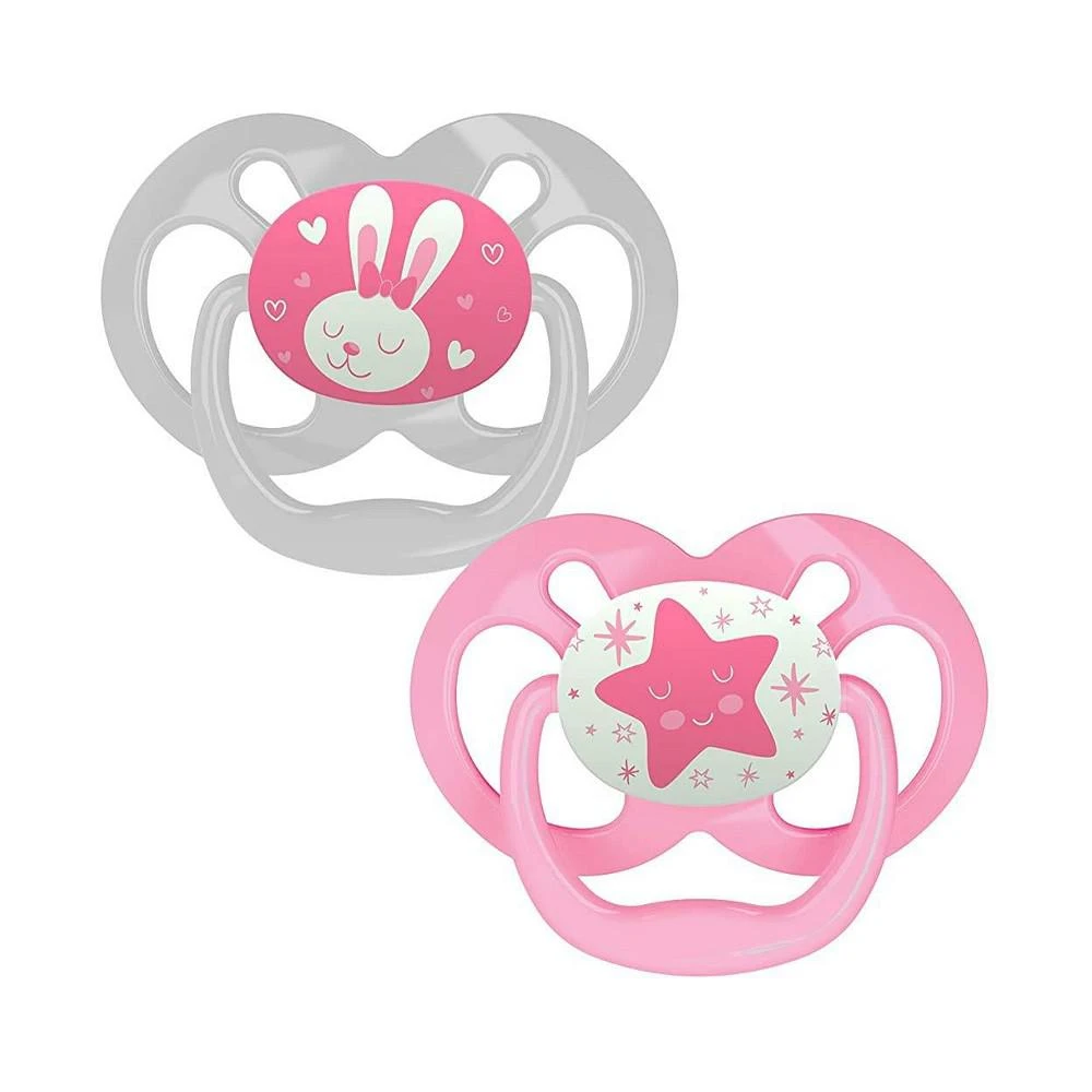 商品Dr. Browns|Advantage Symmetrical Pacifier, Pink, Glow-in-the-Dark, 2 Pack, 6-18m,价格¥112,第1张图片