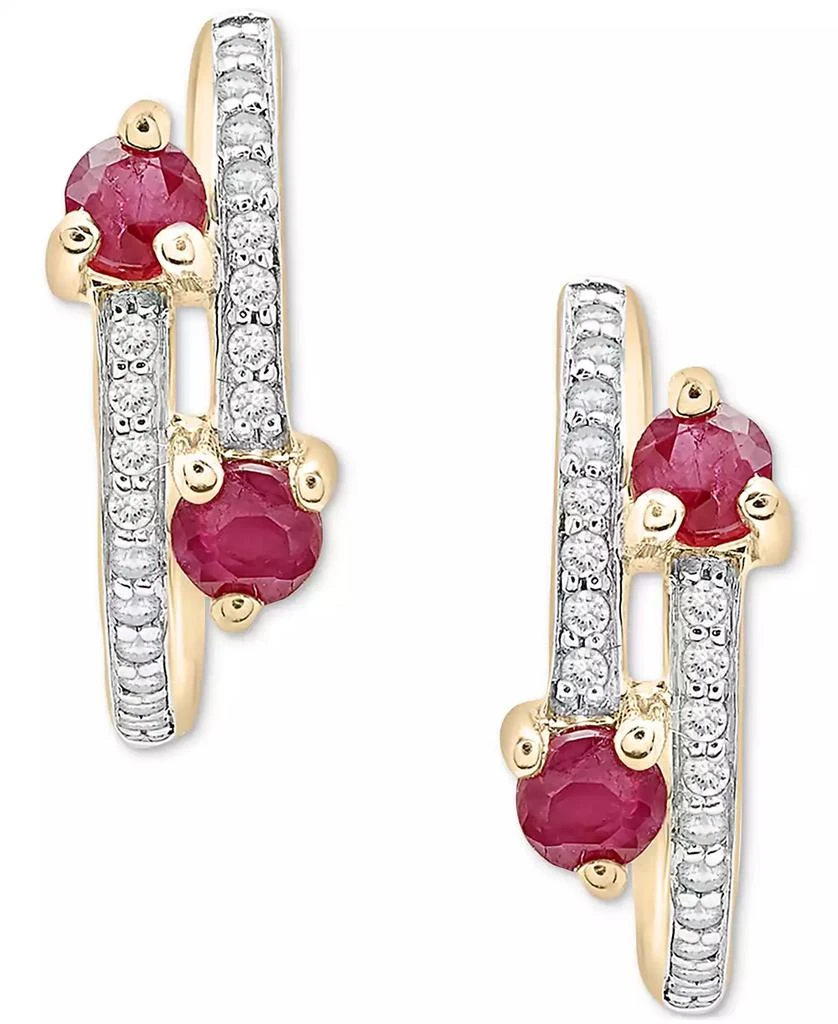 商品Macy's|Ruby (1/3 ct. t.w.) & Diamond (1/10 ct. t.w.) Bypass Small Hoop Earrings in 14k Gold-Plated Sterling Silver, 0.5",价格¥1237,第3张图片详细描述
