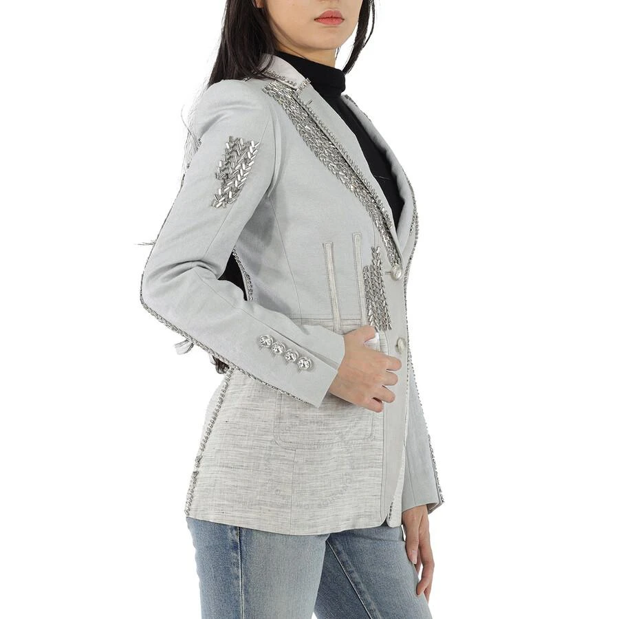 商品Burberry|Ladies Grey Melange Technical Linen Blazer with Crystal Embroidery,价格¥10537,第3张图片详细描述