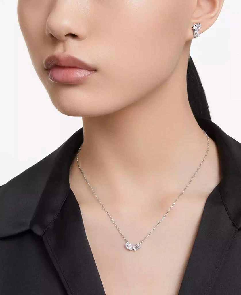 Rhodium-Plated Mixed Crystal Pendant Necklace & Stud Earrings Set 商品