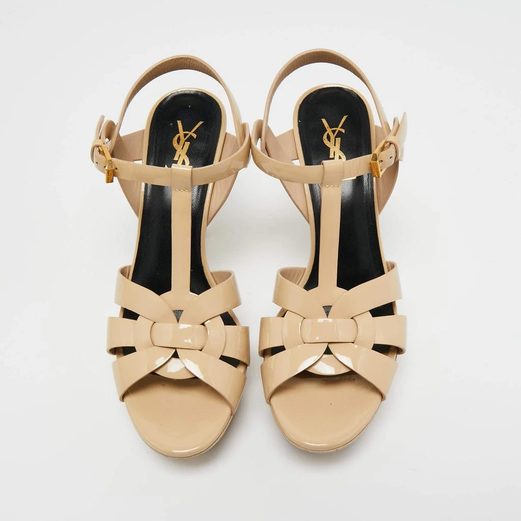 商品[二手商品] Yves Saint Laurent|Saint Laurent Beige Patent Leather Tribute Platform Sandals Size 38,价格¥1365,第3张图片详细描述