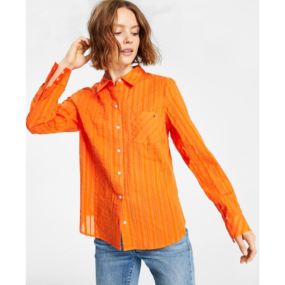 商品Tommy Hilfiger|Women's Cotton Striped Roll-Tab Shirt,价格¥359,第1张图片