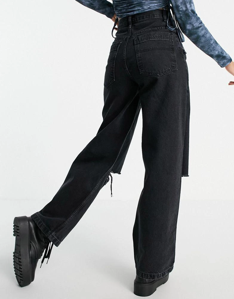 商品Topshop|Topshop Baggy jeans with low knee rips in washed black,价格¥170,第2张图片详细描述