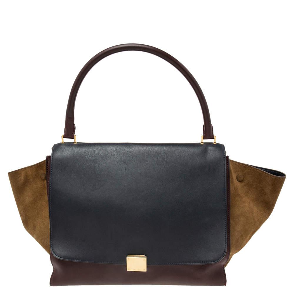 Celine Tri-Color Leather And Suede Large Trapeze Top Handle Bag商品第1张图片规格展示