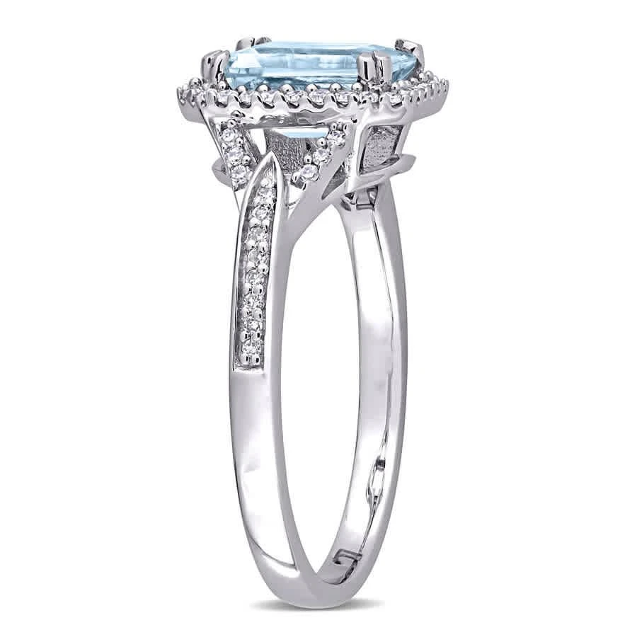 商品Amour|14K White Gold 1/5 CT TDW Diamond and 1 7/8 CT TGW Aquamarine Halo Ring,价格¥5095,第2张图片详细描述