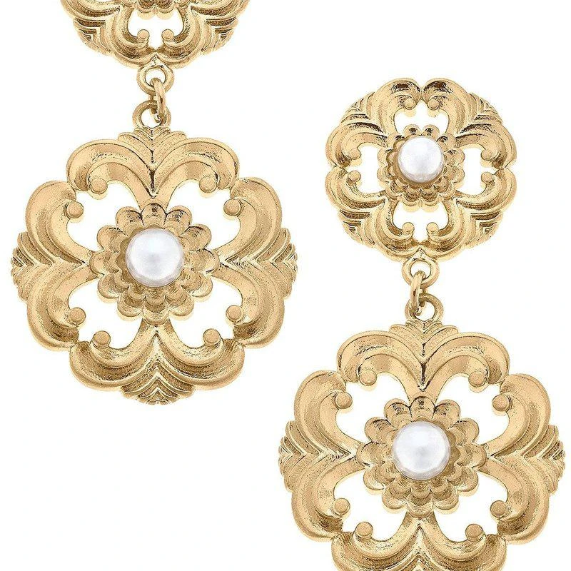 商品Canvas Style|Marguerite Acanthus & Pearl Drop Earrings,价格¥136,第1张图片