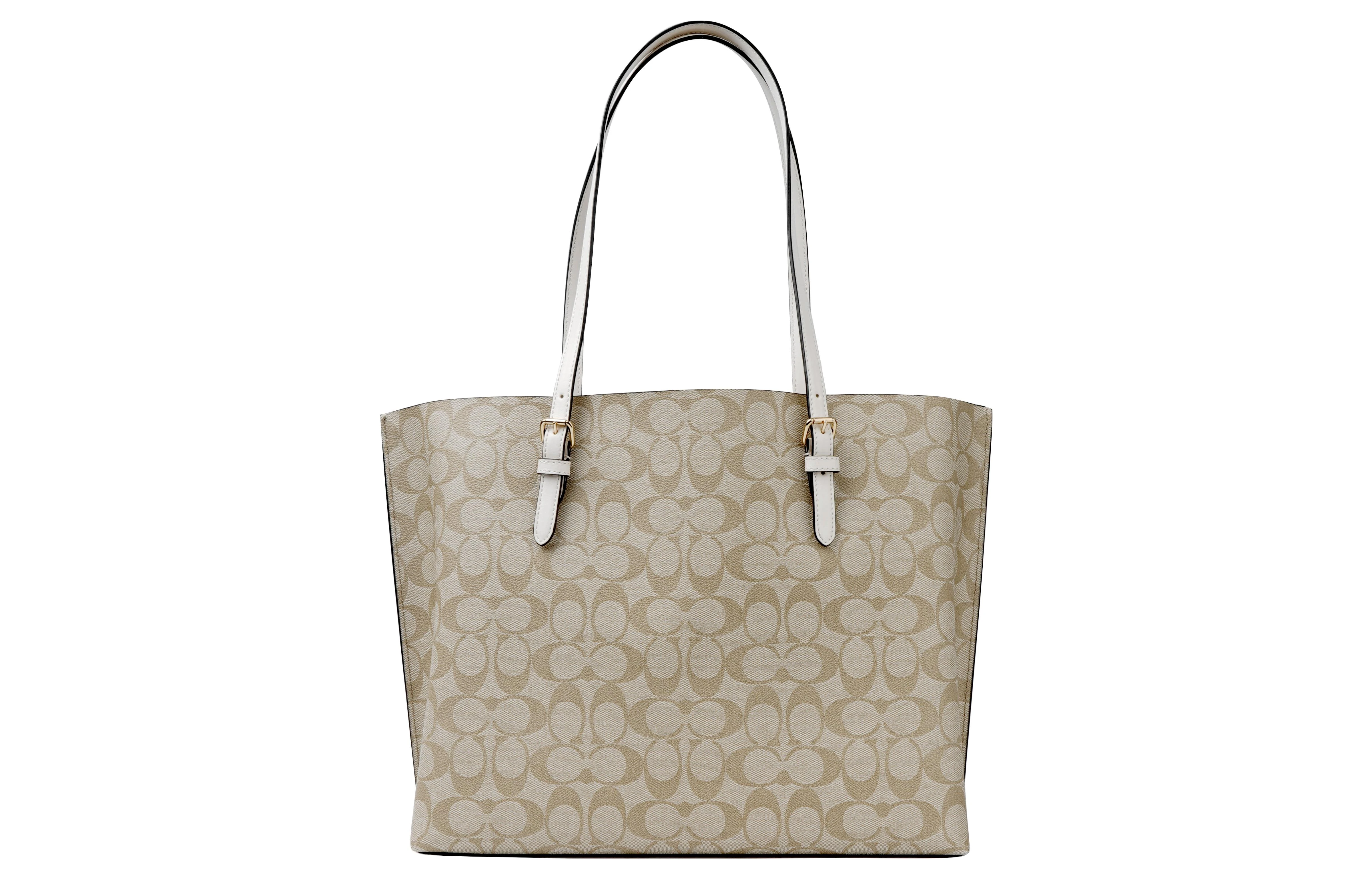 商品[国内直发] Coach|蔻驰 Mollie 34 经典标志老花字母满印 标志性涂层帆布和光滑皮革 托特包Tote包购物袋手提单肩包 大号 女款 白色配卡其老花,价格¥1964,第4张图片详细描述