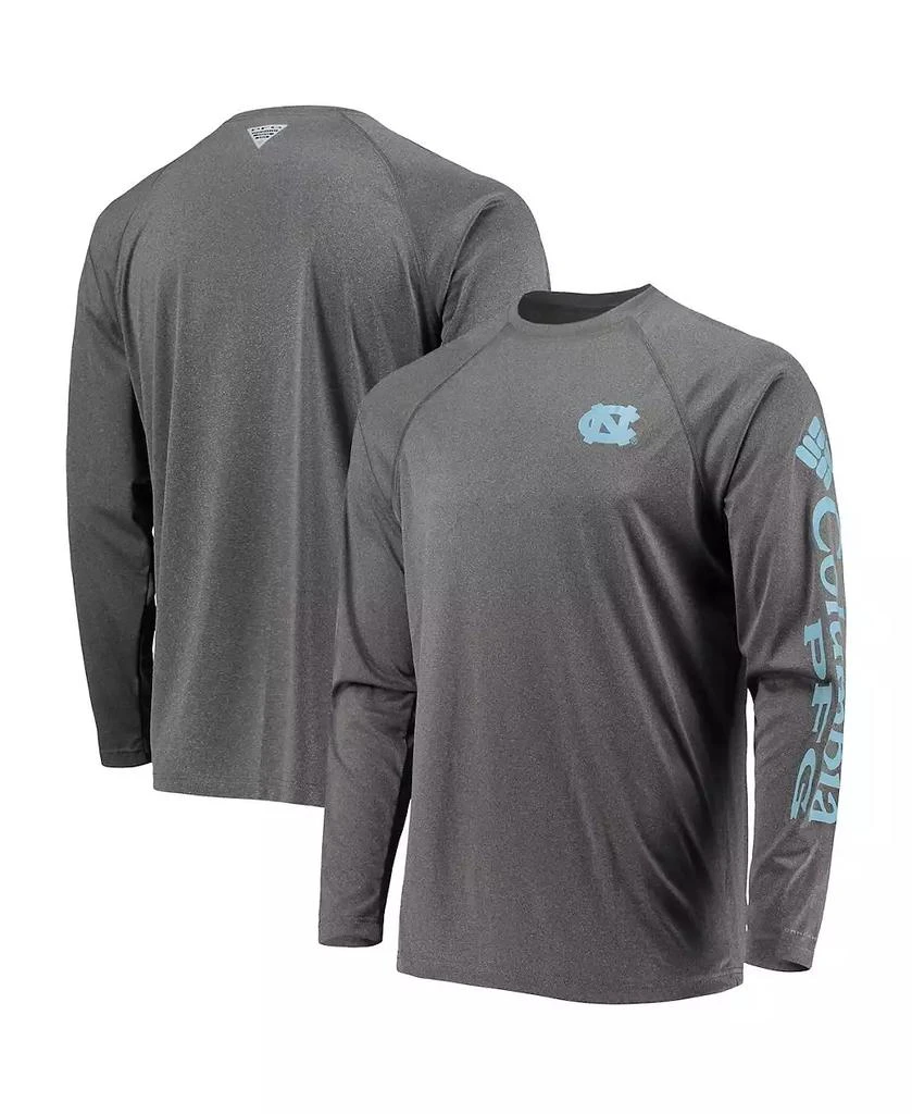 商品Columbia|Men's Heathered Charcoal North Carolina Tar Heels PFG Terminal Tackle Raglan Omni-Shade Long Sleeve T-shirt,价格¥253,第2张图片详细描述