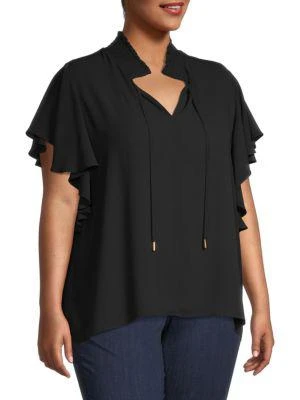 商品Tahari|Plus Flutter Sleeve Blouse,价格¥151,第1张图片