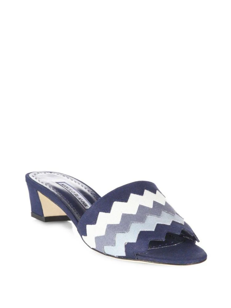 商品Manolo Blahnik|Lochba 30 Chevron Linen Slides,价格¥2248,第1张图片