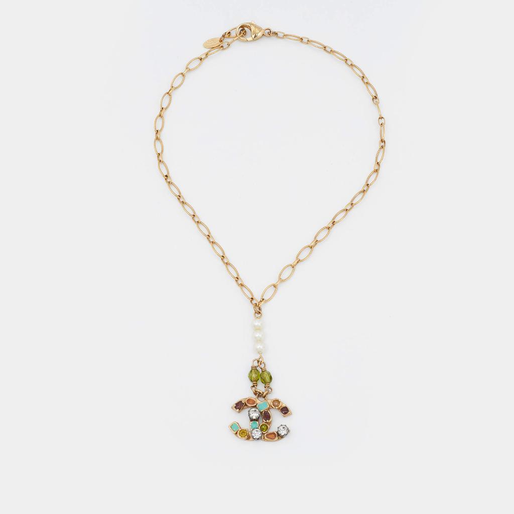 商品[二手商品] Chanel|Chanel Gold Tone Multicolor Crystal Embedded CC Charm Necklace,价格¥4473,第4张图片详细描述