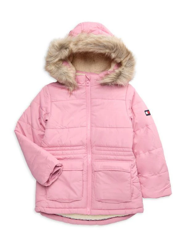 商品Tommy Hilfiger|Little Girl's Hooded Faux Fur Trim Puffer Jacket,价格¥610,第1张图片