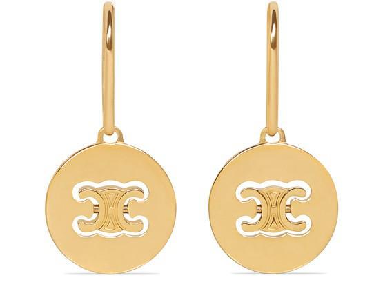 商品Celine|Triomphe Swivel Earrings In Brass With Gold Finish,价格¥5100,第1张图片