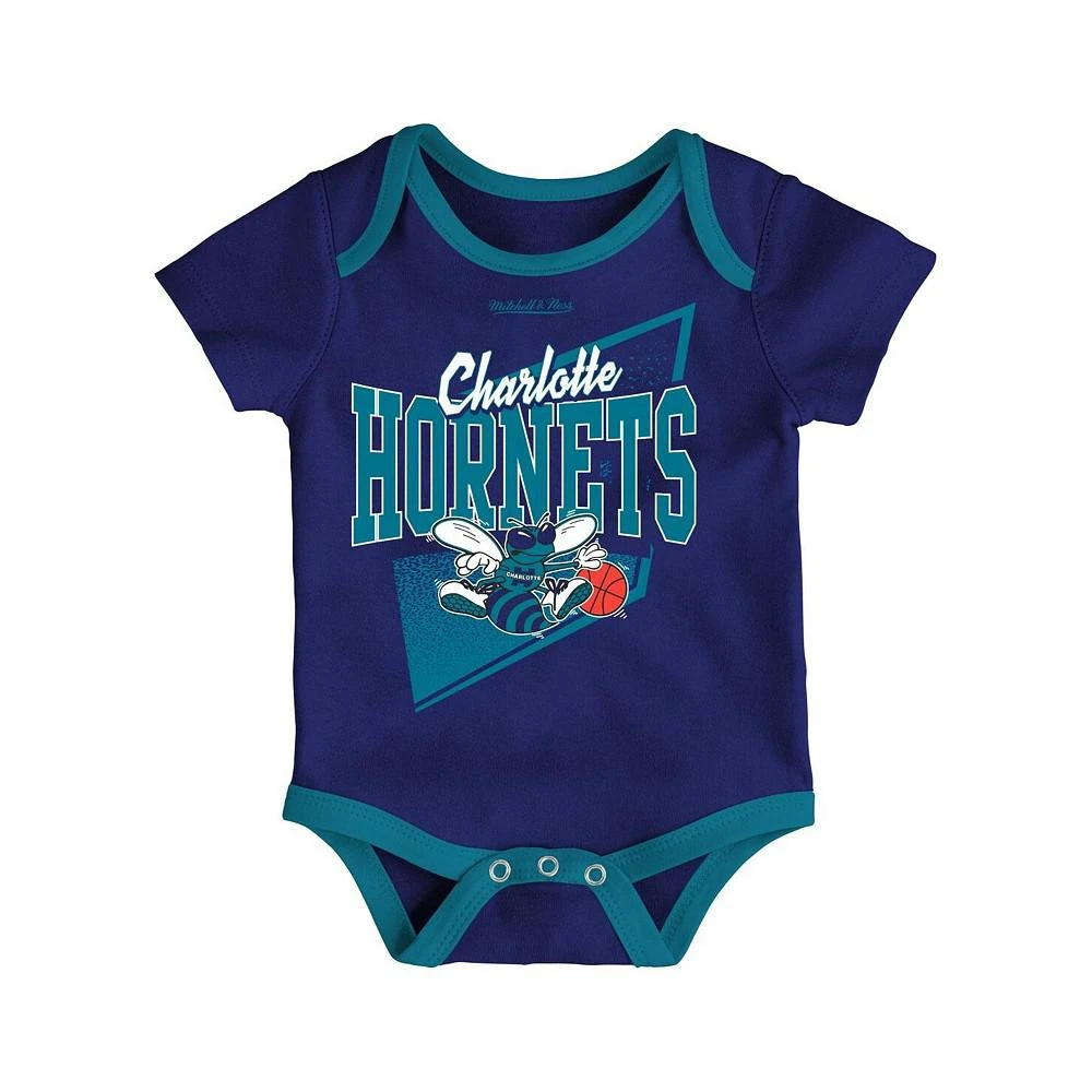 商品Mitchell & Ness|Infant Boys and Girls Purple, Teal Charlotte Hornets Hardwood Classics Bodysuits and Cuffed Knit Hat Set,价格¥306,第3张图片详细描述