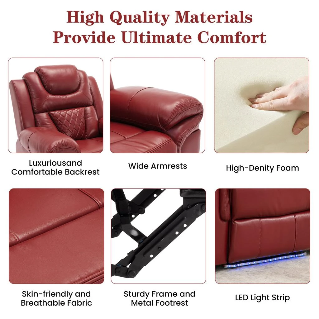 商品Streamdale Furniture|Streamdale Home Theater Seating Manual Recliner Chair With LED Light Strip,价格¥5629,第4张图片详细描述