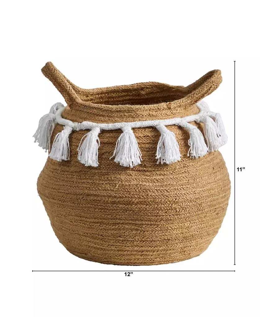 商品NEARLY NATURAL|11" Boho Chic Handmade Natural Cotton Woven Basket Planter with Tassels,价格¥200,第2张图片详细描述