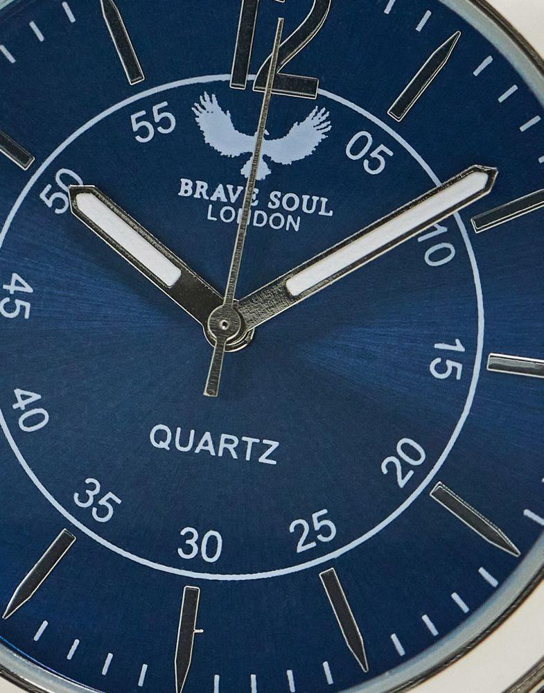 商品Brave Soul|Brave Soul chunky link strap watch in silver with blue dial,价格¥141,第6张图片详细描述