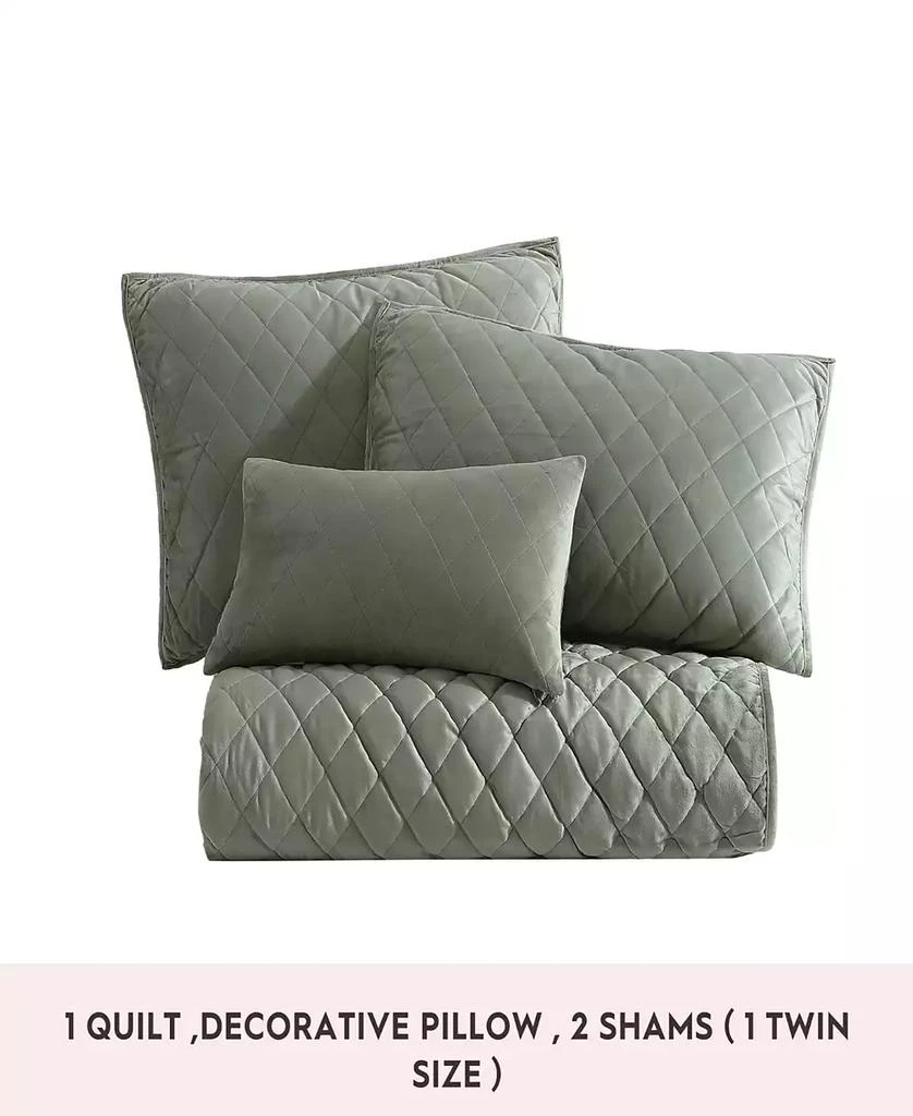 Solid Diamond Stitch Velvet 3-Piece Quilt Set 商品