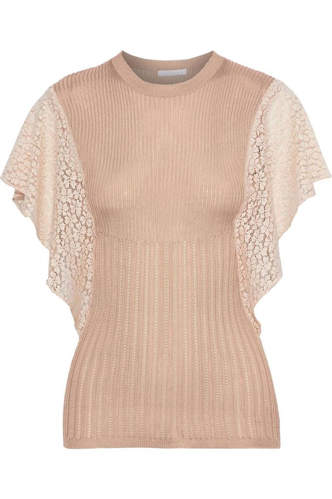 商品Chloé|Guipure lace-paneled open and ribbed-knit top,价格¥1993,第1张图片