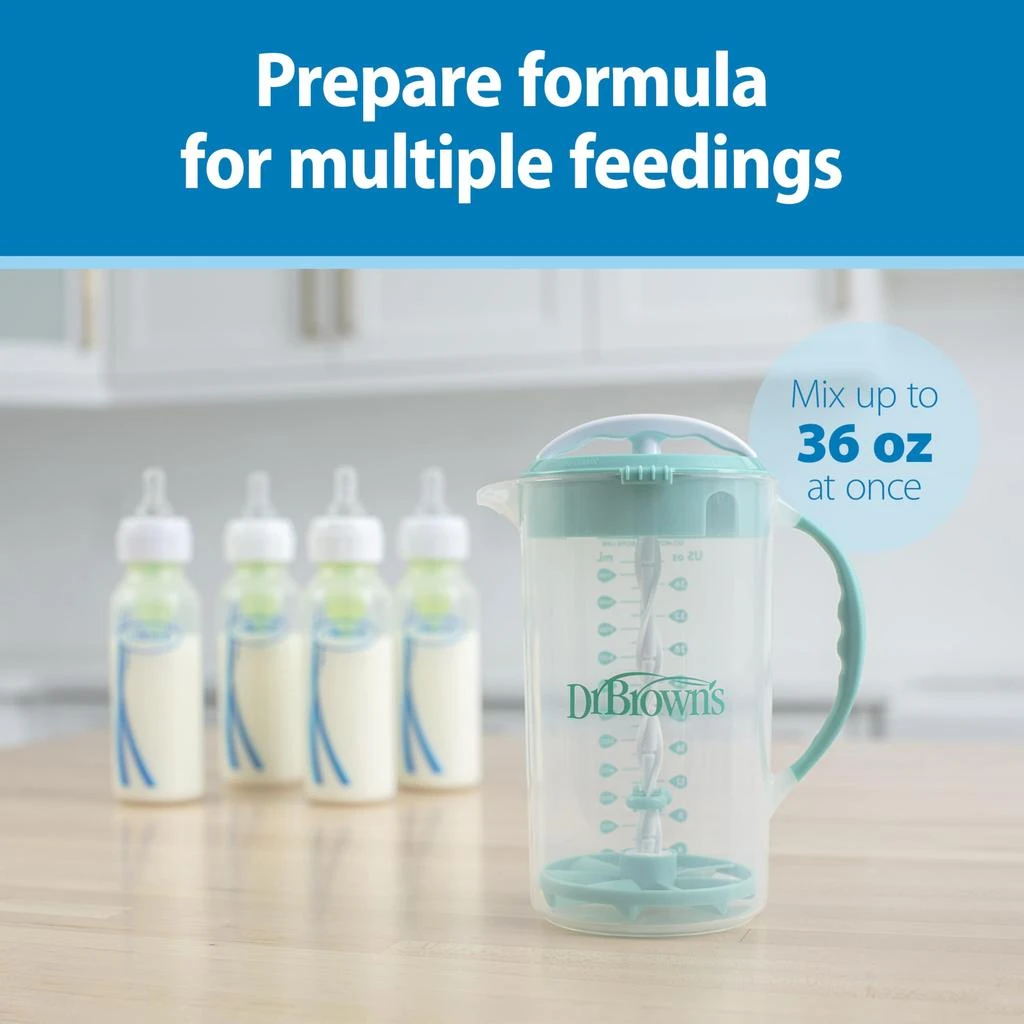 商品Dr. Brown's|Dr. Brown's Baby Formula Mixing Pitcher with Adjustable Stopper, Locking Lid & No Drip Spout, Orange, BPA Free, 36oz, 1 Pack,价格¥83,第3张图片详细描述