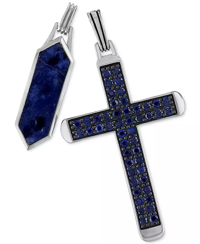 商品Esquire Men's Jewelry|2-Pc. Set Lapis Lazuli & Cubic Zirconia Dog Tag & Cross Pendants in Sterling Silver, Created for Macy's,价格¥1121,第1张图片