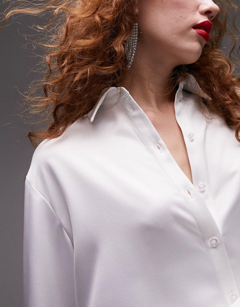 商品Topshop|Topshop satin oversized shirt in ivory,价格¥357,第4张图片详细描述