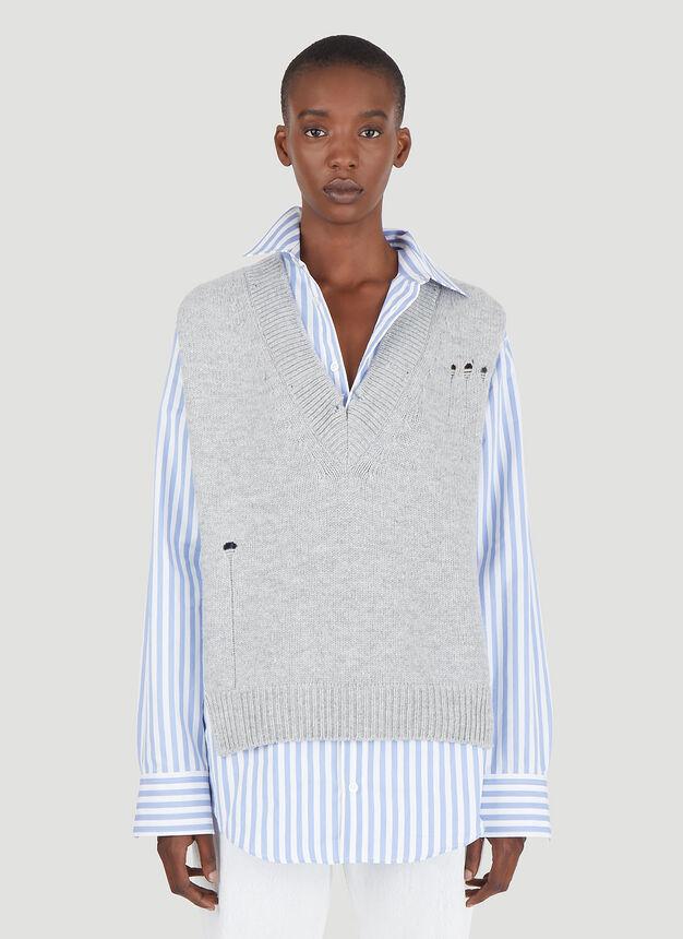 Maison Margiela | Knit Vest Layered Shirt in Blue 2828.91元 商品图片