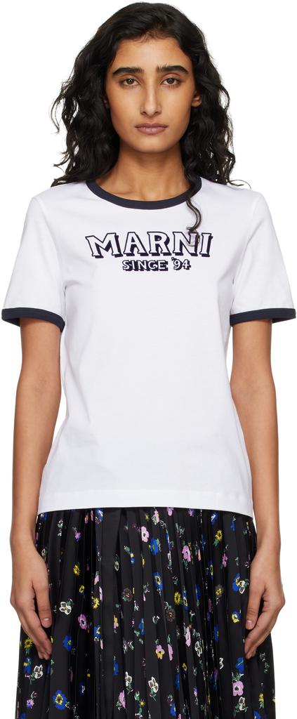 T-shirt branca em algodão com detalhes contrastantes image 2