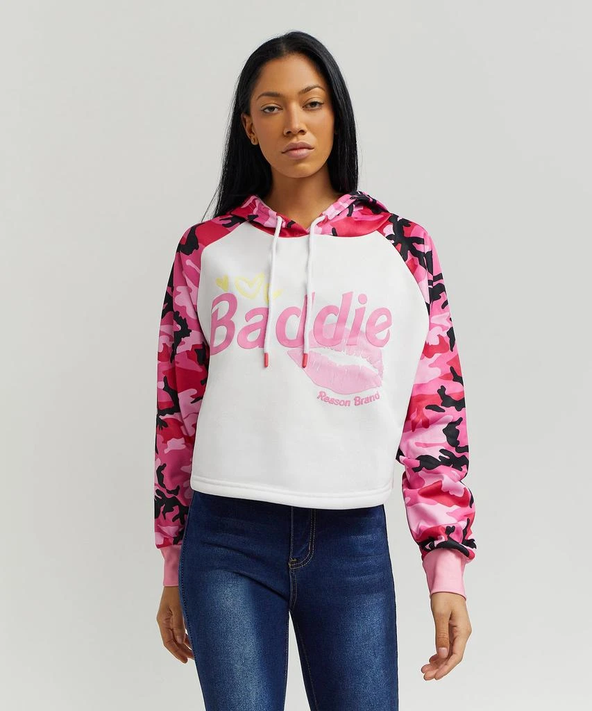 商品Reason Clothing|Womens Baddie Camo Crop Hoodie,价格¥74,第1张图片