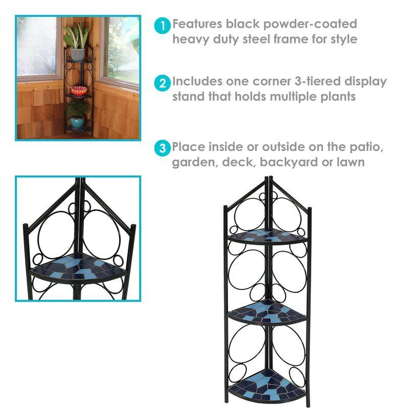 商品Sunnydaze Decor|3-Tier Folding Mosaic Plant Stand Corner Flower Pot Shelf,价格¥869,第2张图片详细描述