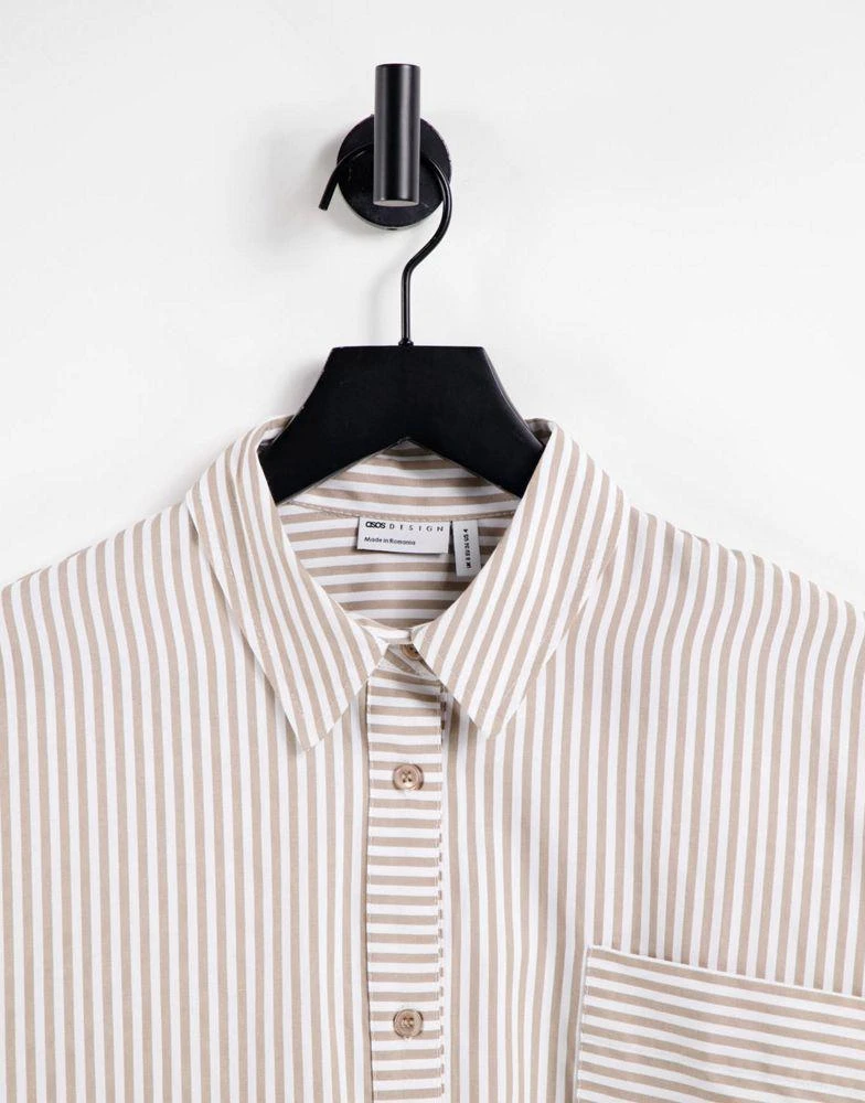 商品ASOS|ASOS DESIGN long sleeve oversized cotton dad shirt in tan and white stripe,价格¥196,第3张图片详细描述