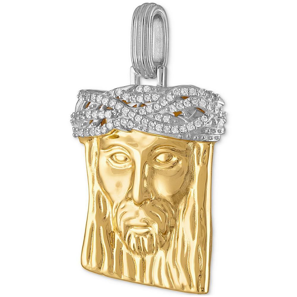 商品Esquire Men's Jewelry|Cubic Zirconia Jesus Portrait Pendant in Sterling Silver & 14k Gold-Plate, Created for Macy's,价格¥2576,第4张图片详细描述