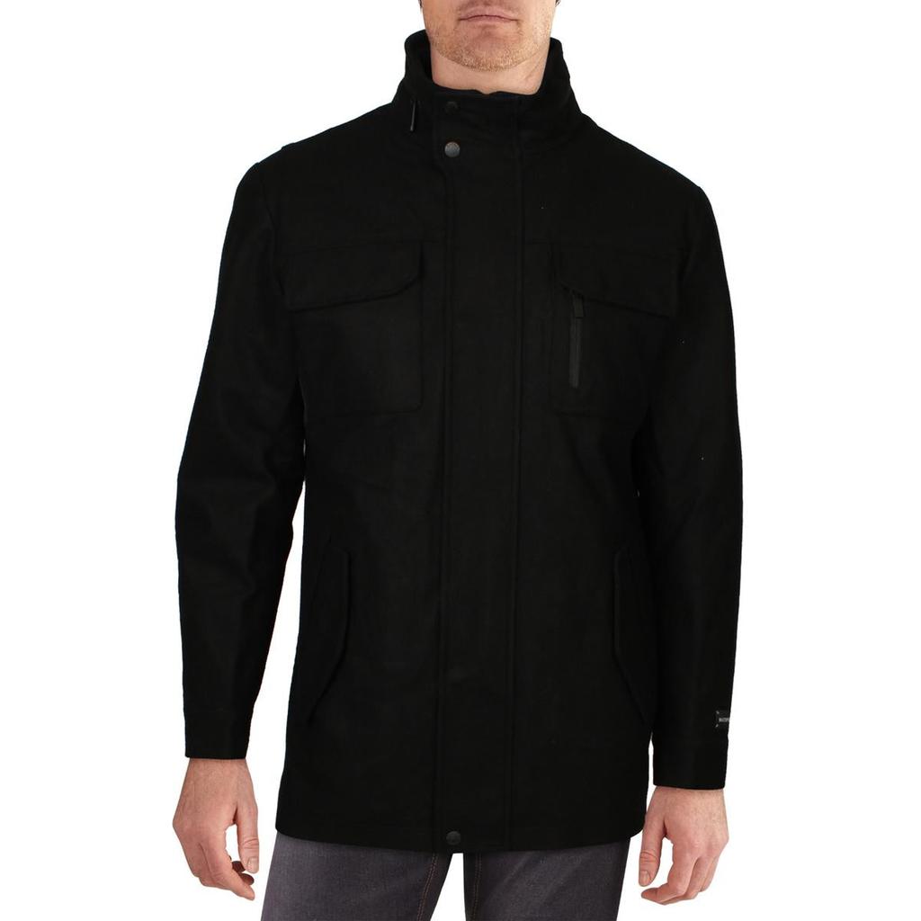 Haggar Men's Water Repellent Wool Double Breasted Field Coat with Notch Lapel商品第1张图片规格展示