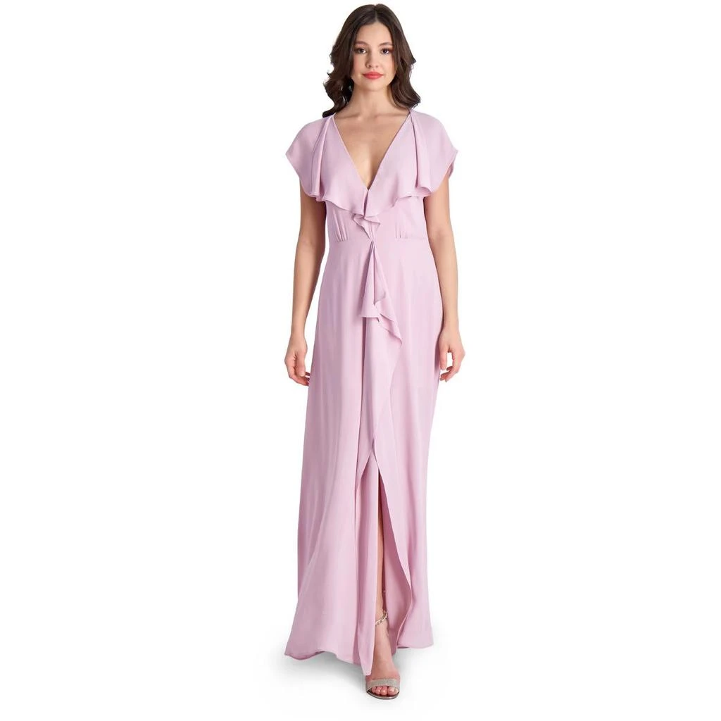 商品BCBG|BCBGMAXAZRIA Evette Women’s Ruffled Chiffon V-Neck Gown with Front Slit,价格¥192,第4张图片详细描述