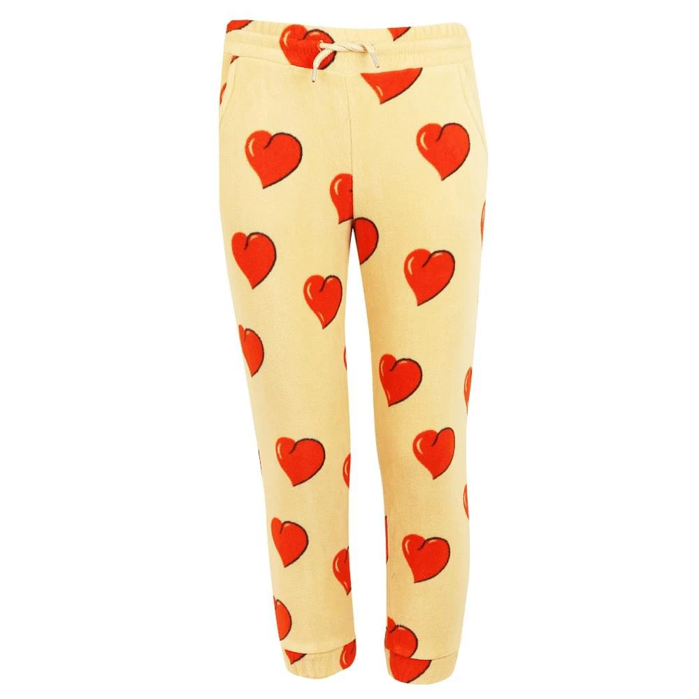 商品Mini Rodini|Beige Heart Fleece Joggers,价格¥144,第1张图片
